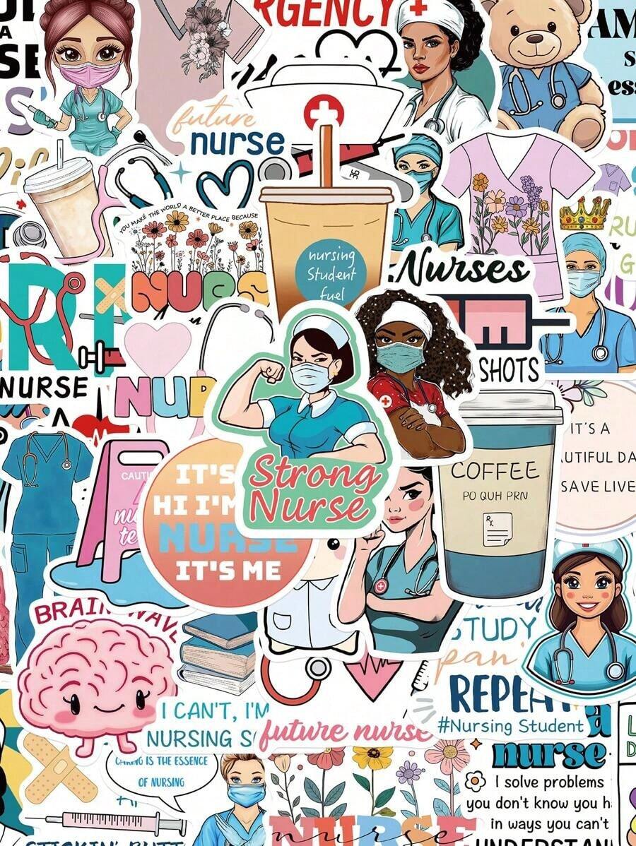 50pcs Nurse Sticker For Laptop LuggagePhone Notebook Fridge Waterproof Diy Decoration Sticker - 查看 1