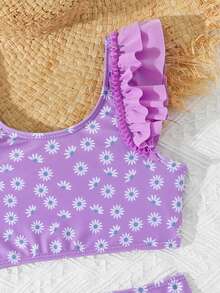 Bộ đồ bơi 2 mảnh mùa hè cho bé gái, gồm áo tankini in họa tiết toàn thân và quần tankini tam giác. - Nhiều màu - Xem 4