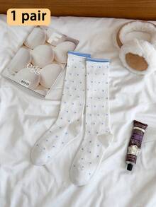 1双女士过膝袜，波点学院风修身显瘦袜，适合春夏穿着，可搭配裙子，百搭实用 - 彩色 - 查看 15