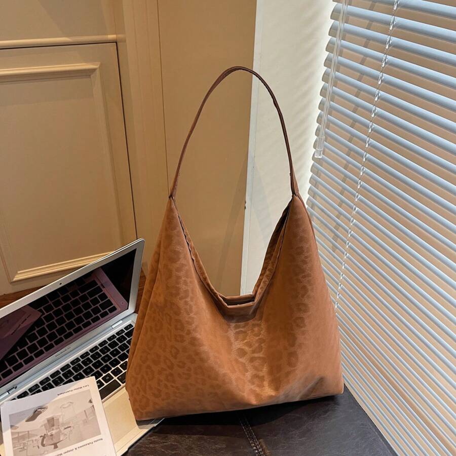 Bolso de Mujer con Estampado de Leopardo Vintage, Nueva Moda 2025, Gran Capacidad, Versátil, Bolso de Hombro/Axila, Bolso Tote Casual Retro - Negro - Ver 1