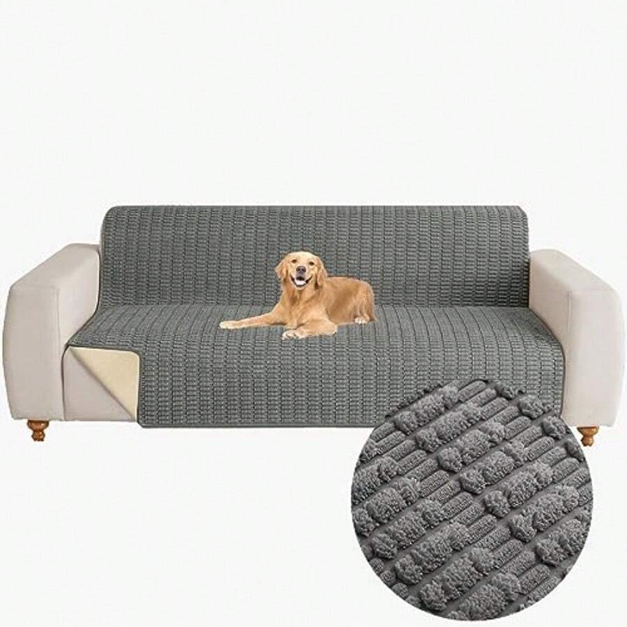 Muamar - Funda protectora de sofá para perro antideslizante impermeable para sala de estar sofá funda de asiento tapete para perro almohadilla para mascotas 1 pieza 152.4 x 177.8 cm gris - Gris Oscuro - Ver 1