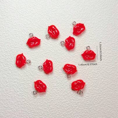10/20 piezas Mini colgantes de labios rojos - Encantos de resina hechos a mano, adecuados para joyería DIY, aretes, collares, pulseras, llaveros y accesorios de bolso, regalo perfecto