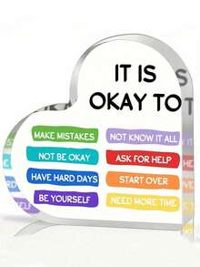 1件成长型思维装饰品，适用于办公室、心理健康教室、艺术教育，挑战思维，肯定自我，积极语录，励志礼物，亚克力心形，送给朋友的励志礼物 - 彩色 - 查看 20