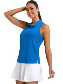 Women's Sleeveless Golf Polo Shirts, Quarter-Zip Tennis Tank Top, Moisture-Wicking Athletic Shirt, Ideal For Tennis, Yoga, And Outdoor Activities - Hồ xanh - Xem 3