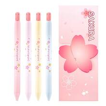 4pcs Cute Cherry Blossom Retractable Gel Pen, 0.5mm Black Ink Quick Dry CS Ballpoint Pen Smooth Writing For Students Office School Supplies - Multicolor - View 12