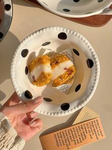 1pc Asymmetrical Hand-Pinched Polka Dot Ceramic Bowl, Large Capacity Double-Ear Bowl, Polka Dot Spoon, Breakfast Yogurt Bowl, Rice Bowl, Double-Ear Soup Basin, Single-Serve Ceramic Tableware, Suitable For Home, Restaurant, Dessert Shop, Office, Gift - Multicolor - View 2