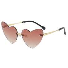1 par de gafas sin marco con forma de corazón y cristales de strass para niños, gafas de alta gama personalizadas y lindas de moda para pasarela - Multicolor - Ver 3
