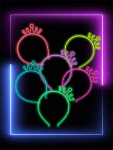 6个荧光皇冠发箍，皇冠造型生日派对装饰发光发箍，霓虹发光，生日派对服装，节日庆典发光帽，派对拍照道具，提升派对氛围，发光蝴蝶结发箍，婴儿派对装饰，生日礼物，返校季，毕业季 - 皇冠 - 查看 5