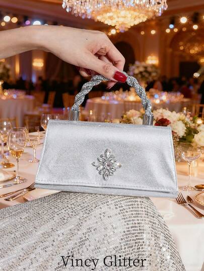 Sparkling Rhinestone Decorated Elegant Evening Bag, Perfect Accessory For Party Dresses And Formal Occasions, Fashionable And Versatile Women Handbag