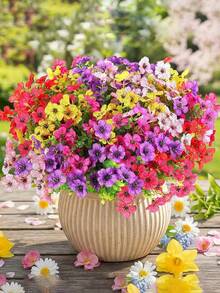 12束仿真室内外装饰花卉，假花假草，适用于室内外花园、阳台、窗台、家居、婚礼、农舍等场所。户外仿真花，不褪色塑料花，悬挂式花盆，厨房家居花瓶装饰，室内外仿真花卉假草，丝绸般质感的户外门廊悬挂式花盆，窗台，花园春季装饰 - 彩色 - 查看 2