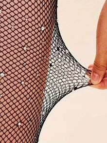 Women's Shiny Rhinestone Fishnet Socks 1 Pair |   Black Fishnet Stockings |   Elastic Pantyhose, Suitable For Parties And Everyday Wear - màu đen - Xem 4