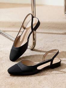 Women Slingback Flats Low Heel Slip-On Dress Ballet Flats Square Toe  Lady Elegant Casual Commute Wedding Party Work Color Blocking Flats Shoes - màu đen - Xem 2