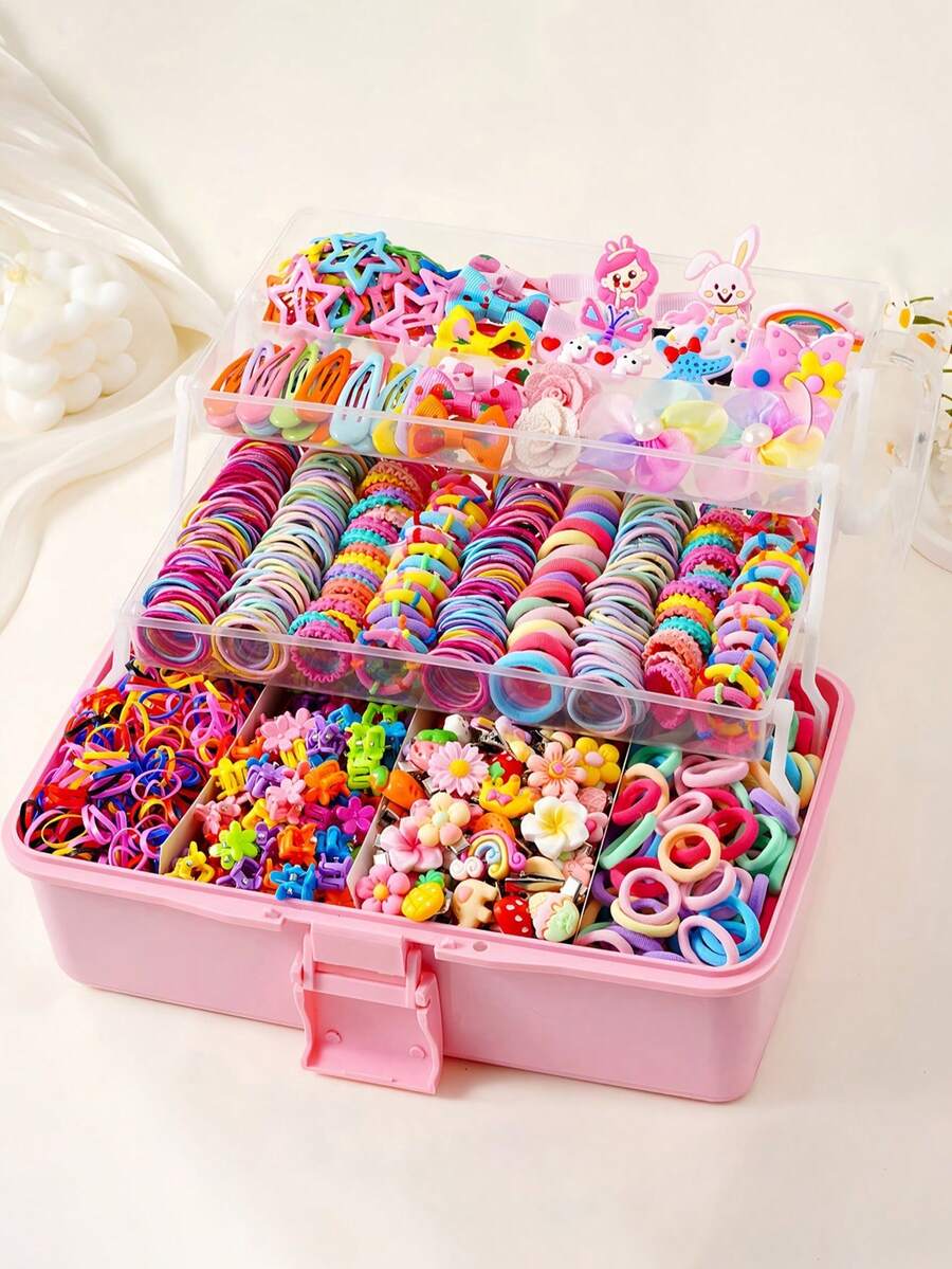 718件套休闲简约女孩发夹、发圈和发饰套装，礼盒装公主发圈，日常使用 - 彩色 - 查看 1