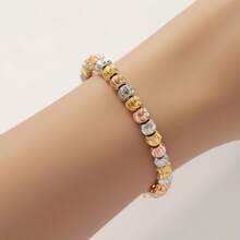 1pc Luxury Gold-Tone Mixed Beaded Adjustable Drawstring Bracelet, Versatile Plated Round Bead Chain Charm Bracelet - Three Colors - View 5