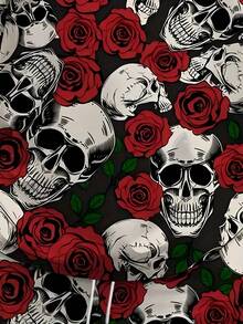 Men's Plus-Size 3D Printed Skull And Rose Pattern T-Shirt And Shorts Set, Made Of Polyester. Suitable For Summer Sports, And Also Makes A Great Party Or Travel Gift. Machine Washable. - 彩色 - 查看 4
