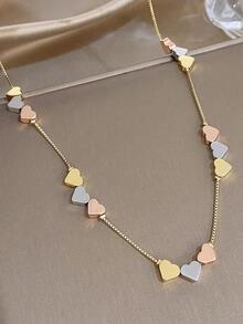 1Pc 18K Gold Plated Anti-Fading Modern Romantic Light Luxury Love Pendant Necklace, Three-Tone Heart In Gold Silver & Rose Gold, Women's Adjustable Statement Jewelry For Valentine's Day, Anniversary, Daily Wear, Party, Birthday Gift, Romantic Versatile Accessory - Multicolor - View 8