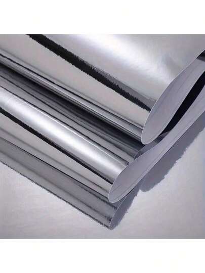 1 Roll Silver Stainless Steel Self-Adhesive Paper, 15.7inX39.3/118.1/196.8in, Suitable For Kitchen Countertops, Easy To Match Texture, Easy To Remove, Waterproof, Mildew-Resistant, Easy To Clean