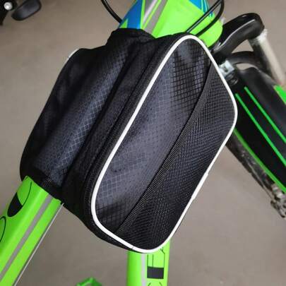 1pc Mountain Bike Front Beam Bag, Bicycle Zipper Bag, Road Bike Saddle Bag, Bicycle Storage Tool Bag, Suitable For Cycling And Sports