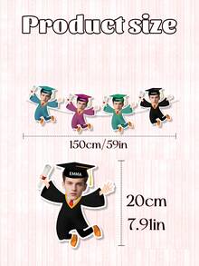7/14/21件套定制人脸照片毕业礼服横幅，个性化趣味毕业横幅花环，可印姓名和毕业照片，卡通毕业生跳跃设计横幅，毕业照背景装饰，毕业季用品，适用于毕业派对、毕业庆祝活动、毕业典礼，2026届毕业生礼物，朋友，趣味旗帜 - 彩色 - 查看 8