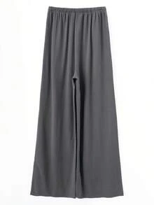 OMKAGI  Women's Linen Wide-Leg Pants With Pockets - Loose And Casual Long Pants For Home Wear Walking Around Vacation Beach Wear - 灰色 - 查看 3