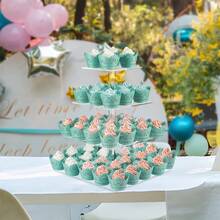 1 pieza Soporte para cupcakes cuadrado de 4 niveles, soporte plegable para cupcakes, soporte para cupcakes con forma de corazón, estante de acrílico para exhibir cupcakes, adecuado para fiestas, bodas, exhibición de postres de cumpleaños - Ver 5