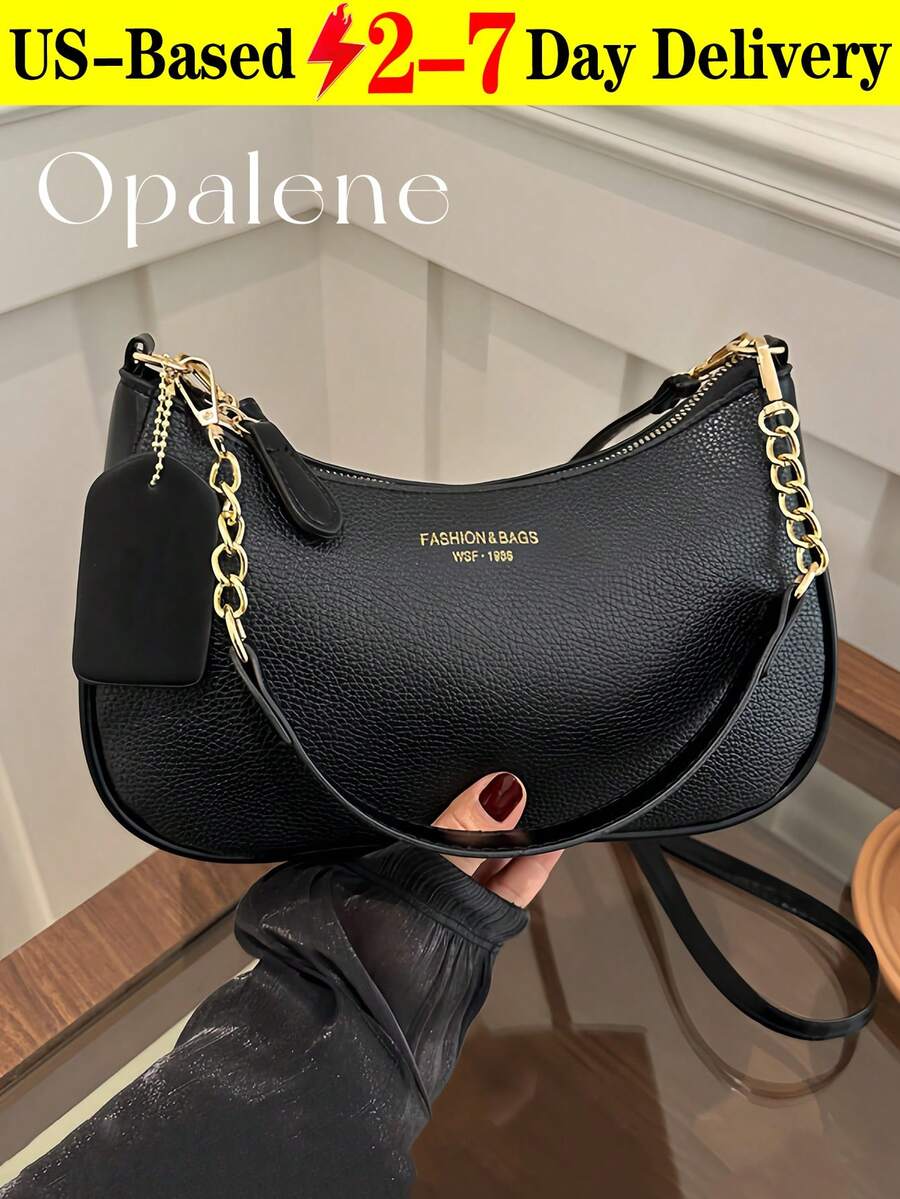 Solid Color PU Leather Shoulder Bag For Women, Adjustable Strap Office Tote Crossbody Bag, Versatile Handbag For Commuting, Adjustable Shoulder Strap Small Square Bag, Armpit Bag, Simple Metal Chain Bag, Travel Essentials, School Supplies, Travel Accessories - 彩色 - 查看 1