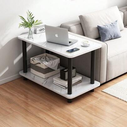 Masuta De Sufragerie Vivendo® Din MDF Cu Finisaj Imitatie Marmura – Design Modern Si Elegant, 60x40x53 Cm, Alb