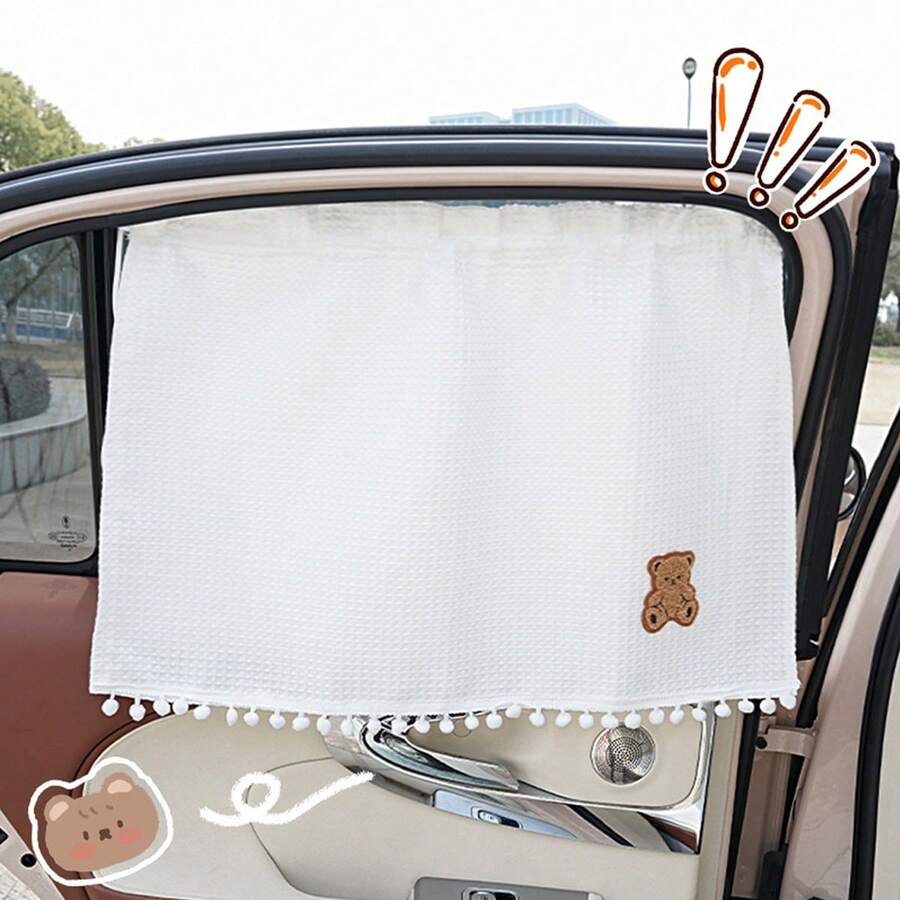 1pc Car Sunshade, Summer Curtain, Waffle, Summer Car Thermal Insulation Sunshade, Suction Cup Type Window Sunshade, Side Gear, Cartoon Fabric Comfortable Car Sunshade, Thermal Insulation Sunshade, Window Sunshade, Side Gear Car Window Shade