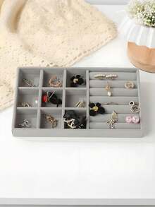 1/9pcs Velvet Jewelry Display Tray Large Capacity Organizer Independent Compartment Holder Multi-Slot Storage Box Minimalist Necklace Bracelet Ring Earring Pendant Case Luxury Gift Set - Multicolor - View 14