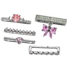 5 buah Cincin Dekoratif untuk Tali Jam Tangan, Hiasan Hati & Pita Kristal Elegan, Tersedia Berbagai Warna, Cocok untuk Tali Jam Tangan Apple, Cocok untuk Pemakaian Sehari-hari - Berwarna merah muda - View 3