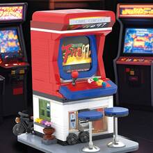 589 piezas Conjunto de bloques de construcción de máquina de juegos de arcade retro - Mini escena de esquina de la calle con silla y bicicleta, adecuado para adolescentes y adultos de 14+, ideal para colección y regalo - Rojo - Ver 6