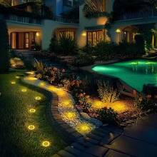 1/4 piezas Luces solares de acero inoxidable con 8 LED, luces de camino con encendido/apagado automático solar, seleccionables en cálido/blanco/color, luces de ambiente para jardín y fiesta, panel solar recargable, batería recargable incorporada, para jardín, patio, entrada, césped, escaleras, camino, iluminación de jardín, iluminación de entrada, iluminación de diseño elegante, iluminación decorativa navideña, regalo de decoración de jardín exterior - 8 LED - Ver 3