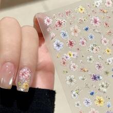 花卉美甲贴纸，自粘式闪亮不对称花朵造型，色彩鲜艳，耐用塑料材质，DIY美甲贴纸，适用于手部和脚部 - 彩色 - 查看 7