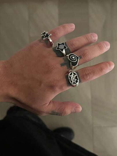 4 قطع/مجموعة خواتم أصابع بشكل قلب وخماسي النجوم، مجوهرات بنمط بانك عصري للرجال