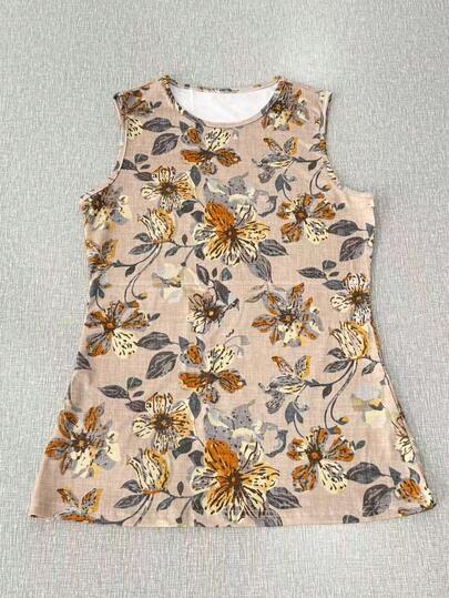 Damska bluzka bez rękawów z nadrukiem w liście i kwiaty, modna, elegancka, codzienna odzież