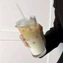 2 PCS Glass Cups With Lids And Glass Straws, 20OZ Iced Coffee Cups, Home Essential And Coffee Bar Accessories, Glass Tumblers With Lid And Straw, Suitable For Coffee, Juice, Cocktails, And Tea. - 2PCS - 查看 7