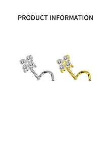 1件S925纯银四叶草立方氧化锆鼻钉，S形鼻骨钉，适合女性日常佩戴、派对和宴会。 - 單隻 - 查看 5