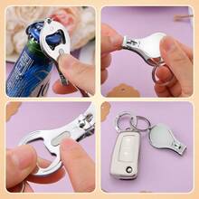 5套派对礼品套装批发，包括三合一指甲钳、开瓶器、钥匙扣、感谢卡、欧根纱袋和洗礼派对纪念品 - 銀色 - 查看 4