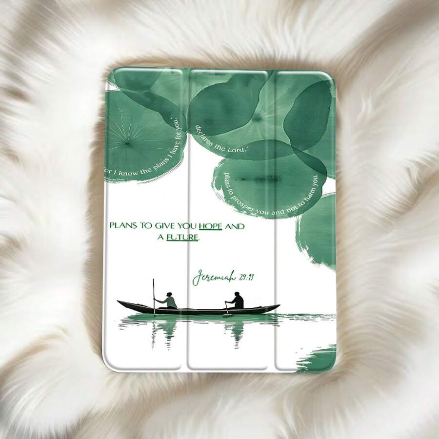 Minimalist Boat And Lotus Aesthetic Bible Verse Background Stylish Transparent Tablet Case| TPU Material, Foldable, Adjustable Stand, Card Slot, Automatic Sleep/Wake Function, Compatible With 10/11/9 Mini Air 4/8/7/6/5/Pro Series.Holiday Accessories.Cute Tablet Case. - Nhiều màu - Xem 1