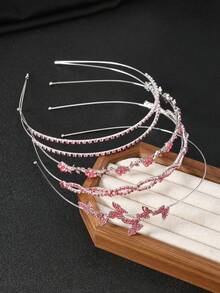 The 4pcs Pink Rhinestone Butterfly Flower Hairband Is Elegant And Beautiful, Making It A Perfect Gift For Dates And Festivals Hair Hoop,Summer,Holiday,Travel - Multicolor - View 1