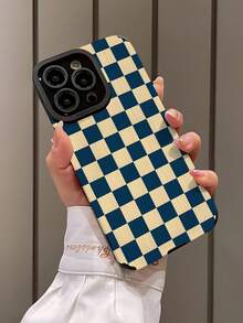 1pc Minimalist Blue & White Checkerboard Star Pattern Vertical Stripe Faux Leather Soft Protective Phone Case, Suitable As Gift For Friends And Lovers, Compatible With Apple And Phones ( 17/17 Air/17 Pro/17 Pro Max) - Multicolor - View 3