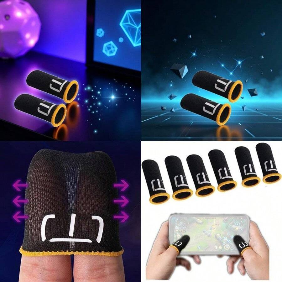 Black Breathable 3 Pair Black Patterns Gaming Finger Sleeves Fingertips Gameler Sweatproof Games-Slip Thumb GR9l5 GlovesFinger Sleeve For Gaming Cell Phone Gaming Finger Sleeves Spring Gift - As Pic - View 1
