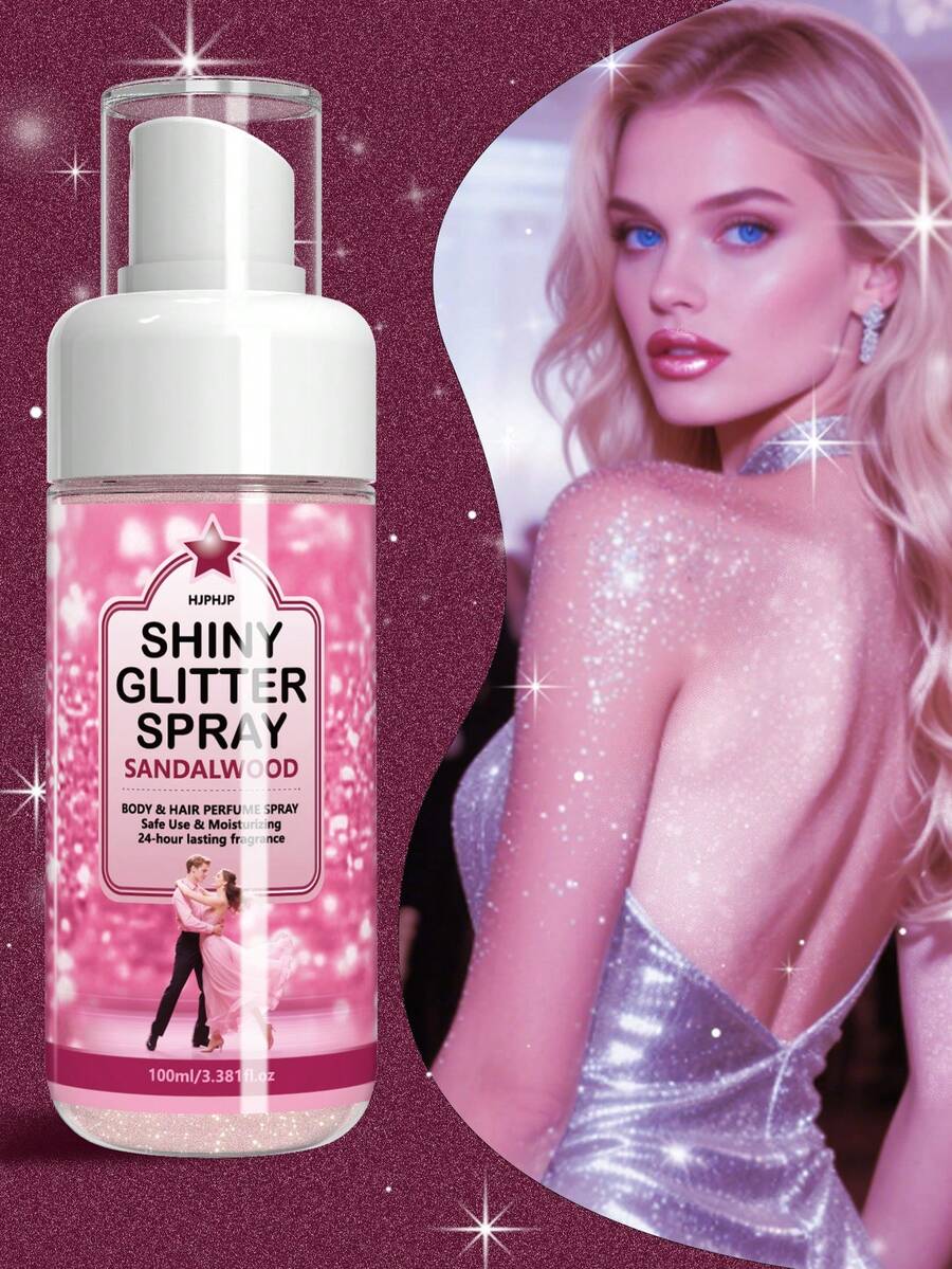 HJPHJP 粉色身体闪粉喷雾，头发闪粉喷雾，闪亮喷雾，蕴含檀香和柠檬提取物，24小时持久留香，温和保湿，100毫升装，适用于音乐节/婚礼妆容的身体和头发香氛闪粉喷雾，礼品之选 - 檀香 - 查看 1