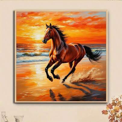 1pc DIY Running Horse 5D Diamond Painting Kit, [30*30cm/11.8*11.8in] [40*40cm/15.7*15.7in], Suitable For Adult Beginners DIY Mosaic Diamond Art, Full Drill Handmade Hobby, Wall Decor Painting For Living Room, Bedroom, Office, Surprise Gift For Family And Friends, Frameless