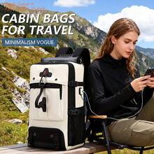 YSTYLE 易捷航空手提行李背包 52x32x17厘米/57x30x20厘米/63x35x23厘米 男女通用登機箱包 15.6英寸筆記型電腦背包 帶USB充電器 徒步旅行背包 - 米白黑 - 查看 7