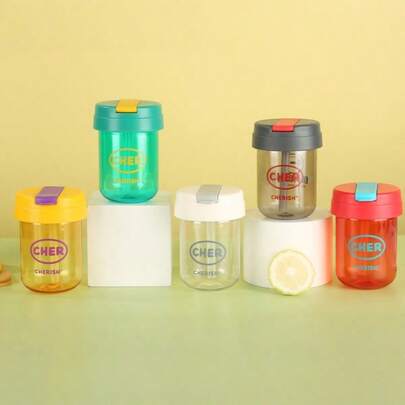 2pcs Mini Barrel Shaped Plastic Water Cups, 300ml Cute Portable Outdoor Tumbler With Straw