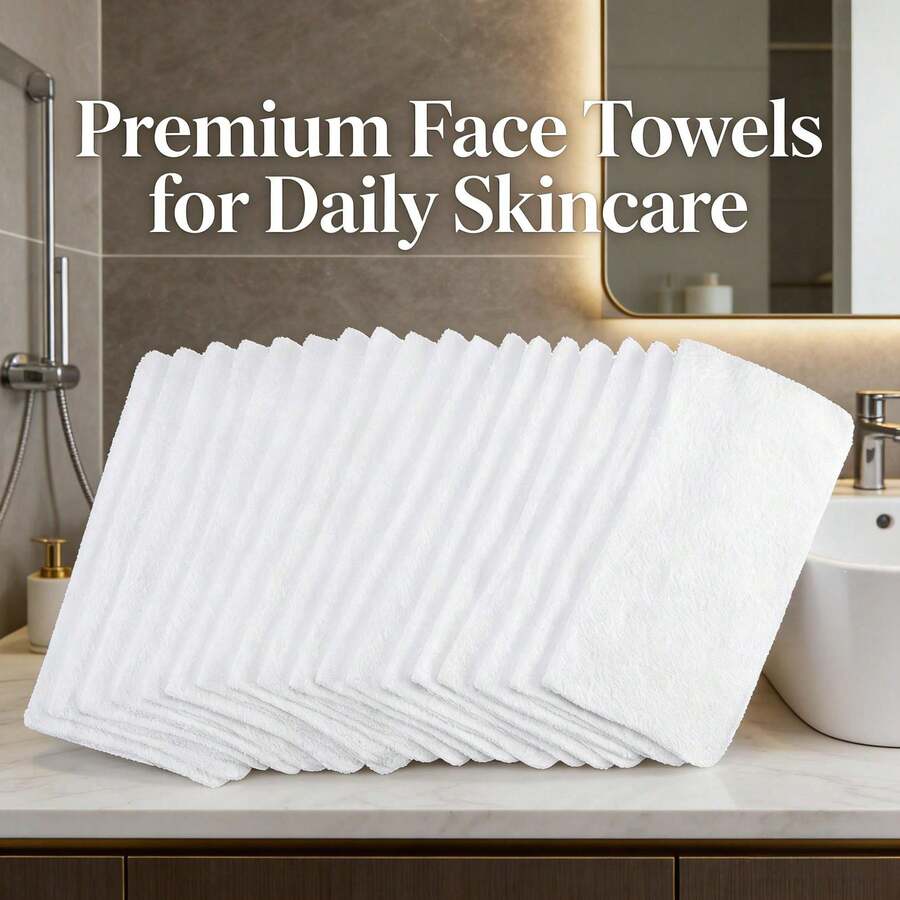 18 Pack Soft Absorbent White Washcloth Bundle | Lint-Free Quick Dry Face Cloths For Bathroom, Makeup Removal & Daily Use - White - View 1