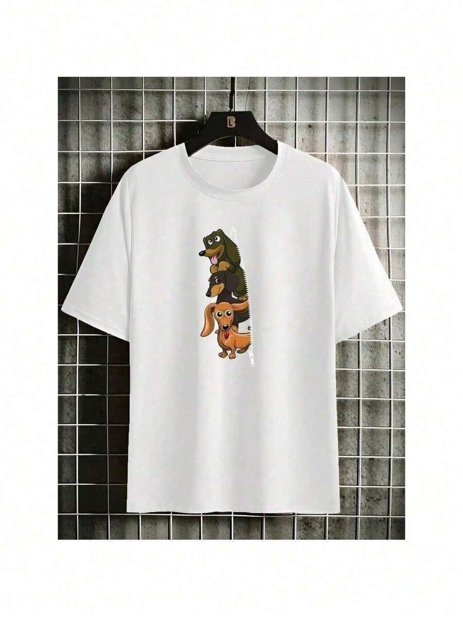 Camiseta Feminina T-Shirt Estampada Cachorros Salsinhas 3 Dachshund  Estampada 100% Algodão Feminino Confortável Lançamento de Primavera Verão - Branco - Visão 1
