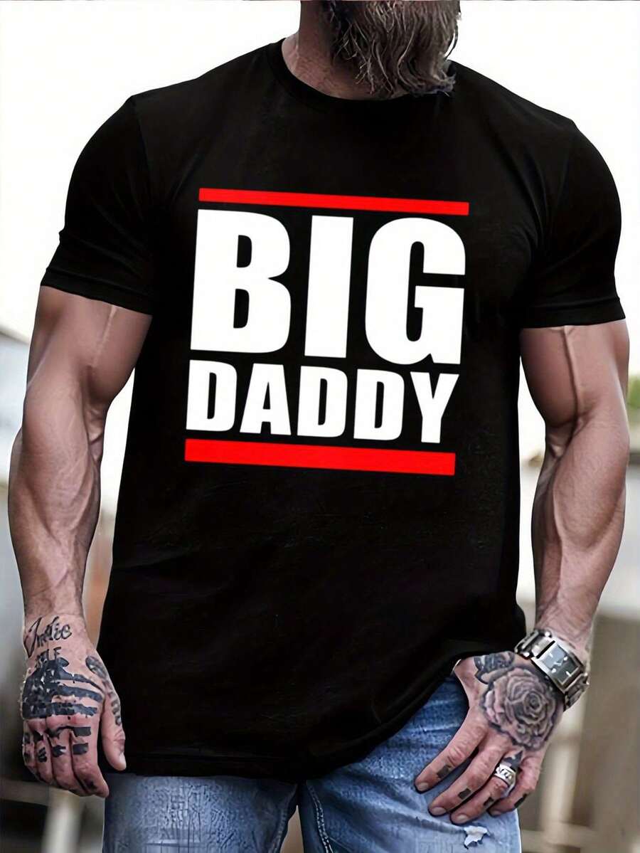 Men's Heavyweight 100% Cotton T-Shirt - Oversized Fit Crew Neck Tee with BIG DADDY Graphic, Plus Sizes Available - Ideal for Dads, Casual Casual Attire & Confident Style - Machine Washable Year-Round Shirt, Relaxed Outfit, Bold Graphic Design, Breathable Fabric, Short Sleeve Top, Big And Tall Men, Weekend Outfit, Streetwear Fashion, Durable Construction, Mens Fashion, PLUS SIZE - Negro - Ver 1
