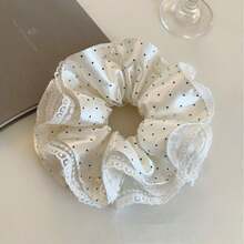 1个白色蕾丝波点珍珠缎面四层发圈，蓬松大号发绳，适合日常佩戴、派对、聚会、度假，四季皆宜 - 彩色 - 查看 7